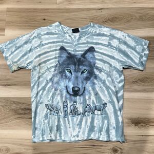 Liquid Blue Wolf Y2K Tie Dye Short Sleeve Tee Shirt Men’s Medium